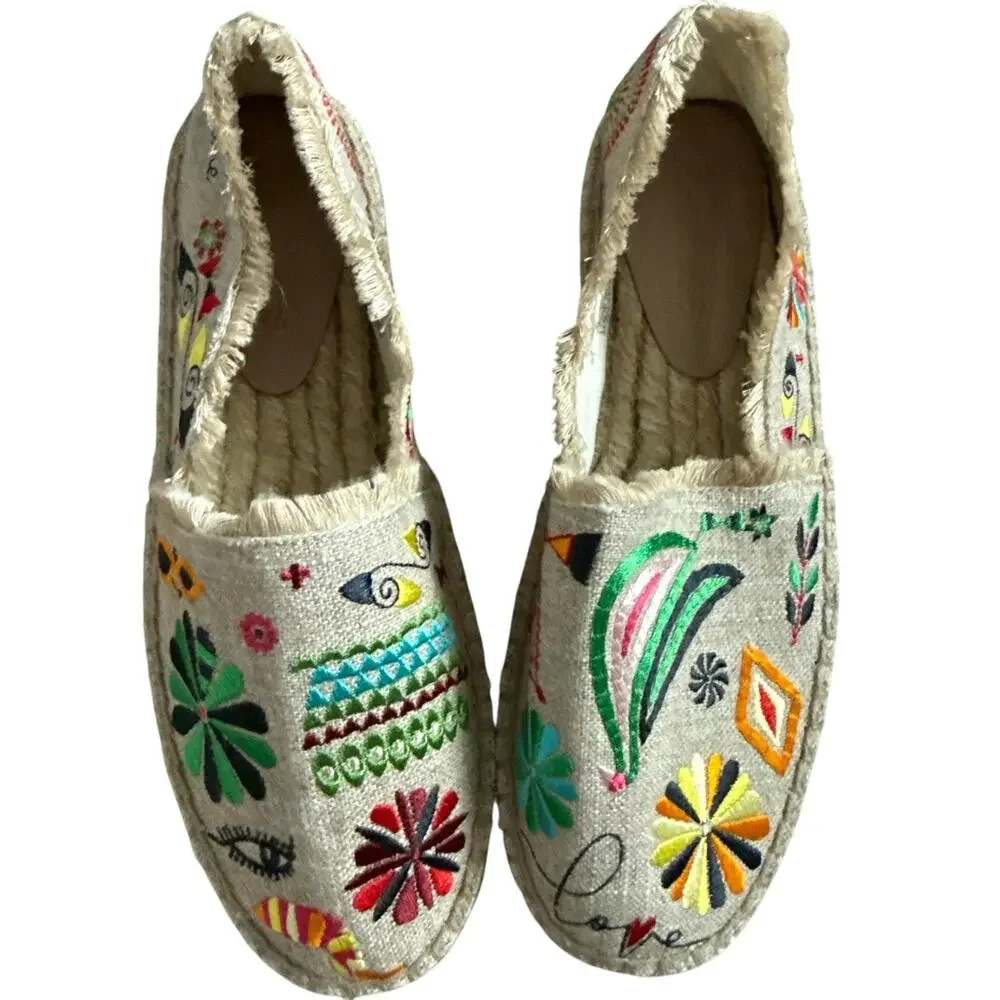 Johnny Was Parker Multicolor Embroidered Espadrille Shoes Size 6